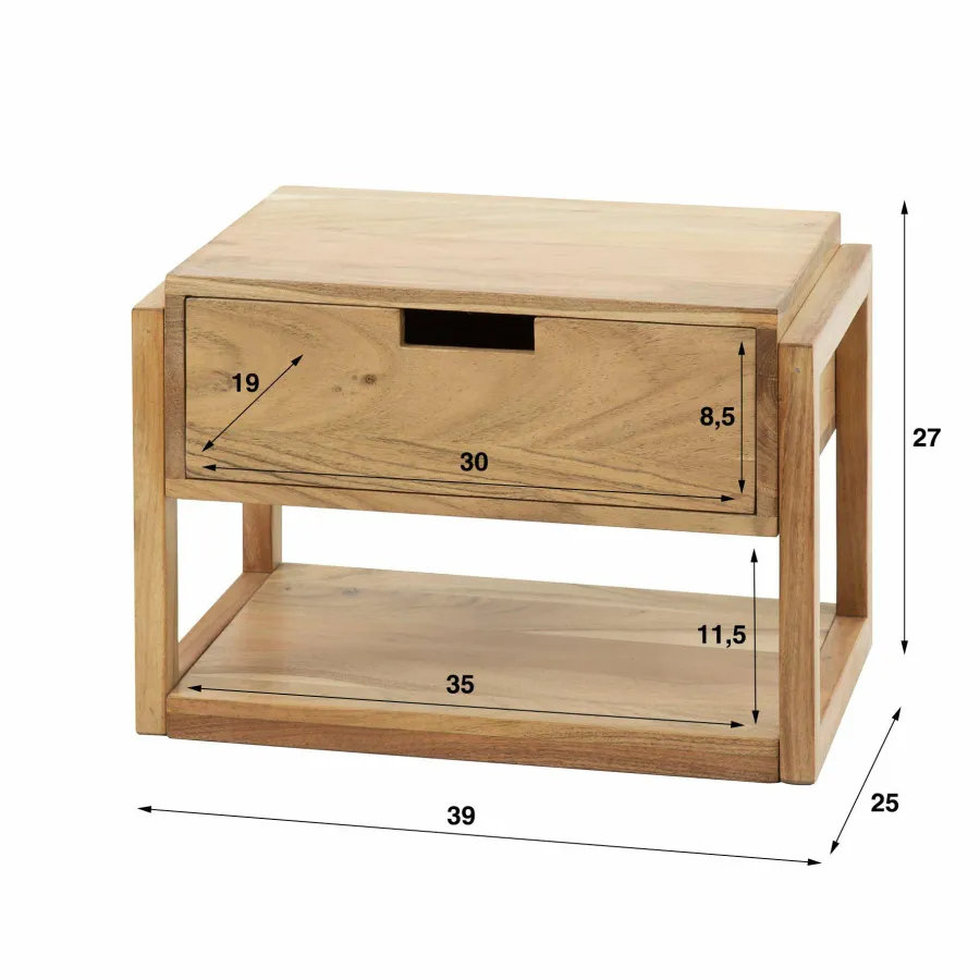 WoonStijl Nachtkastje houten frame zwevend met 1 lade New