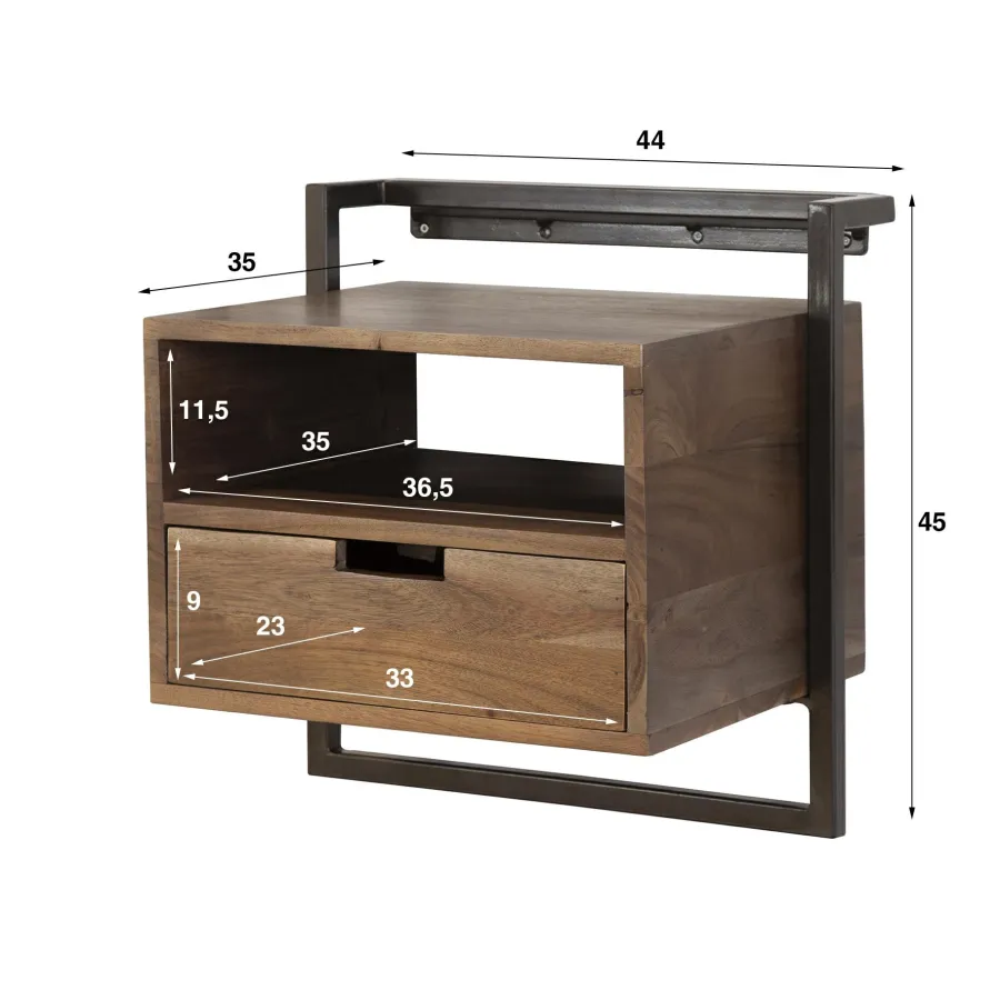 WoonStijl Nachtkastje 1L open vak air solid acacia bruin Clearance