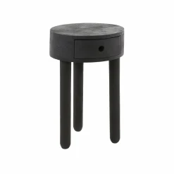 WoonStijl Nachtkastje Round zwart acacia met 1 lade Clearance