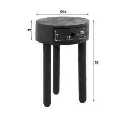 WoonStijl Nachtkastje Round zwart acacia met 1 lade Clearance