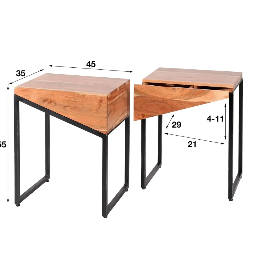 WoonStijl Nachtkastje Slice 1 lade set van 2 / Massief acacia naturel Best