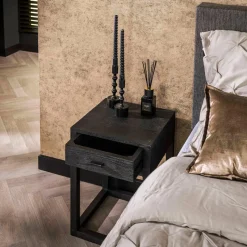 WoonStijl Nachtkastje Square zwart acacia met 1 lade Clearance