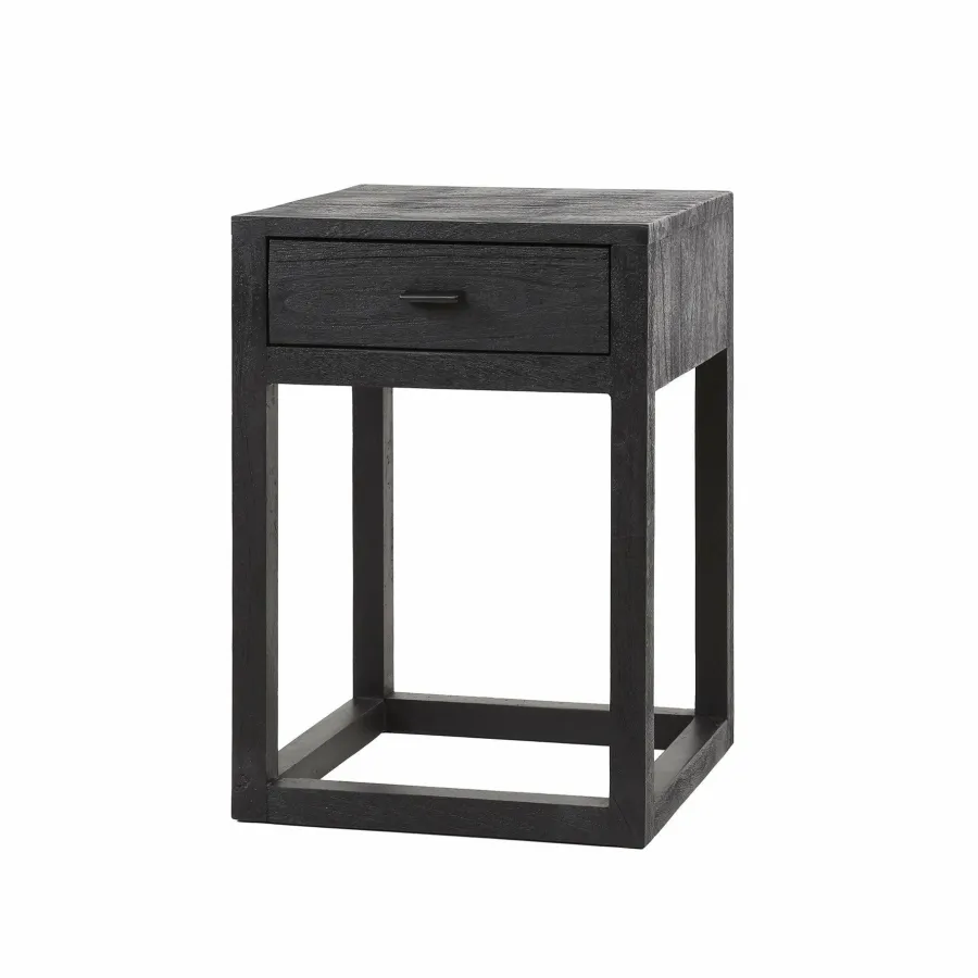 WoonStijl Nachtkastje Square zwart acacia met 1 lade Clearance