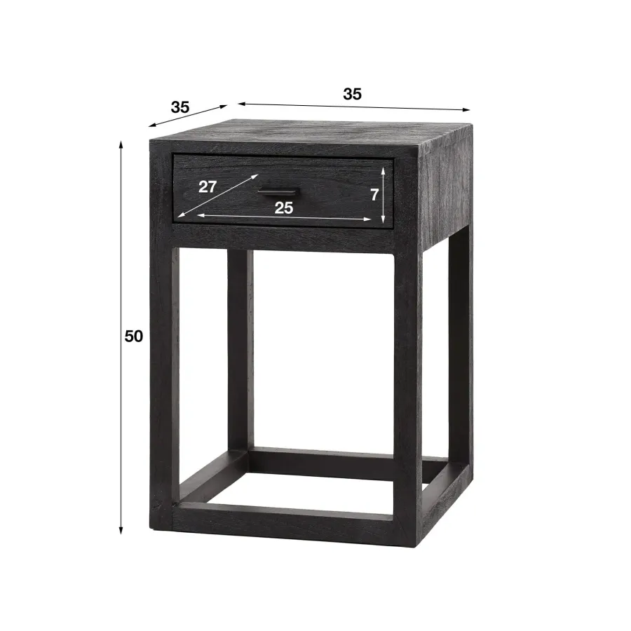 WoonStijl Nachtkastje Square zwart acacia met 1 lade Clearance
