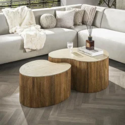 WoonStijl Salontafel Nuovo niervormig set van 2 / Massief mango zand Discount