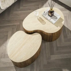 WoonStijl Salontafel Nuovo niervormig set van 2 / Massief mango zand Discount