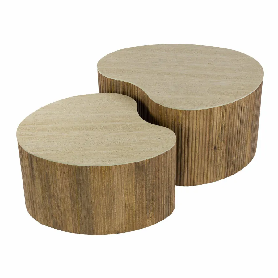 WoonStijl Salontafel Nuovo niervormig set van 2 / Massief mango zand Discount