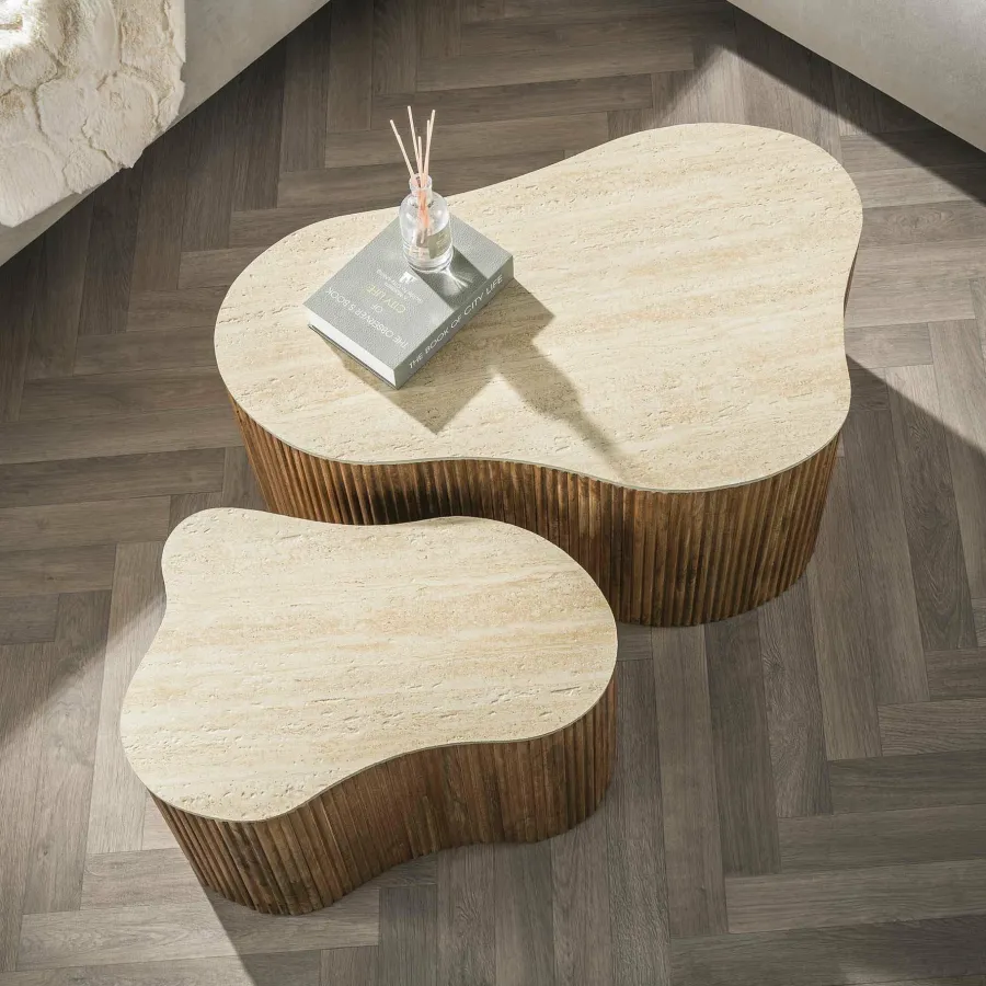 WoonStijl Salontafel Nuovo shamrock set van 2 / Massief mango zand Hot