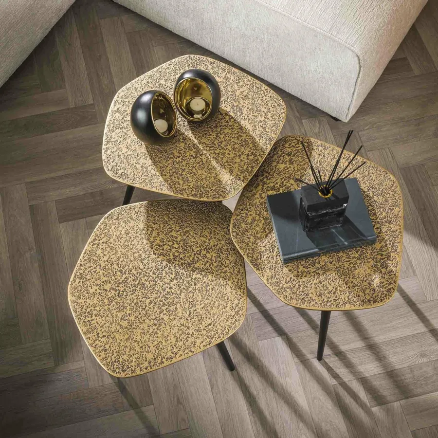 WoonStijl Salontafel set van 3 point metallic brons antiek Online