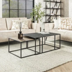 WoonStijl Salontafel set van 2 rechthoek iron metallic Discount