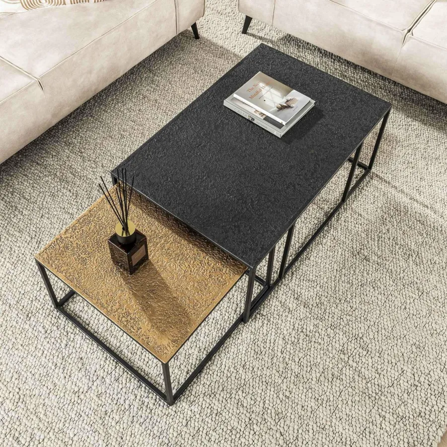 WoonStijl Salontafel set van 2 rechthoek iron metallic Discount