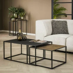 WoonStijl Salontafel set van 2 rechthoek iron metallic Discount