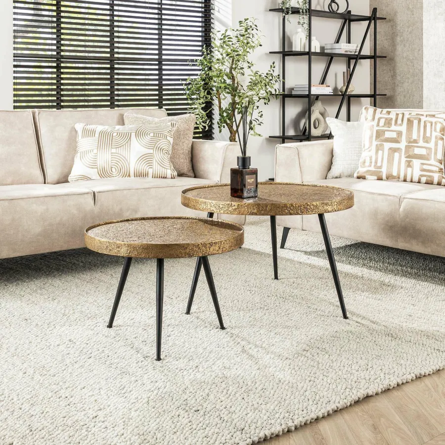 WoonStijl Salontafel set van 2 rond metallic Sale
