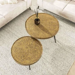 WoonStijl Salontafel set van 2 rond metallic Sale