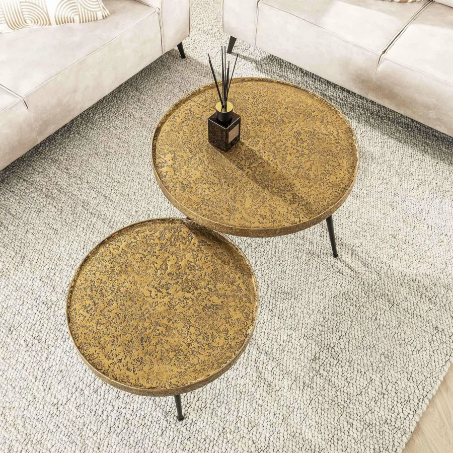 WoonStijl Salontafel set van 2 rond metallic Sale