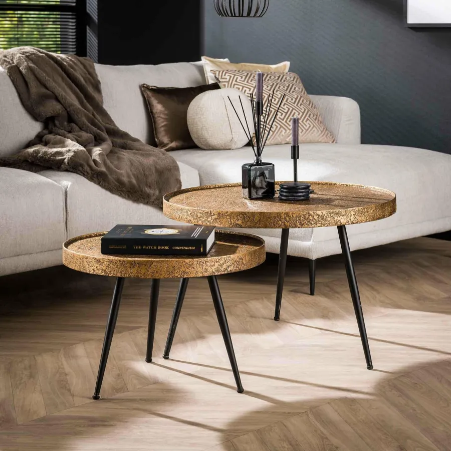 WoonStijl Salontafel set van 2 rond metallic Sale