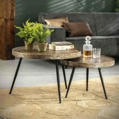 WoonStijl Salontafel set van 2 rond metallic Sale