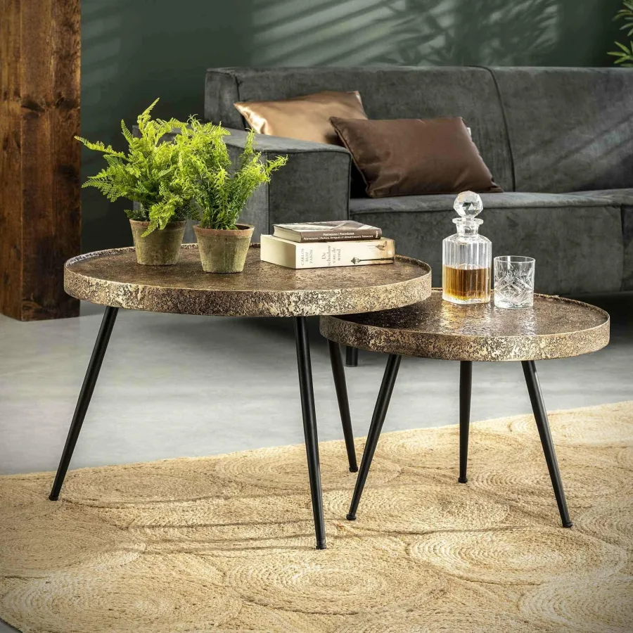 WoonStijl Salontafel set van 2 rond metallic Sale