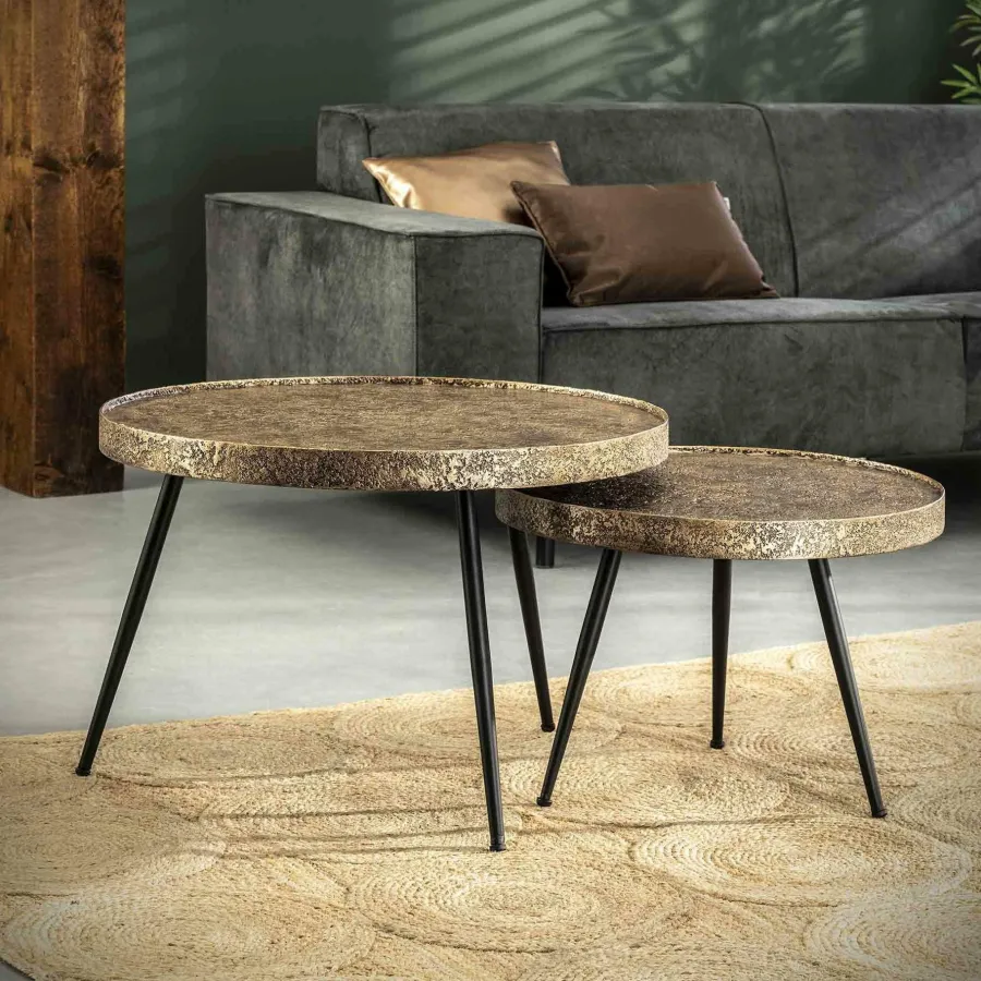 WoonStijl Salontafel set van 2 rond metallic Sale