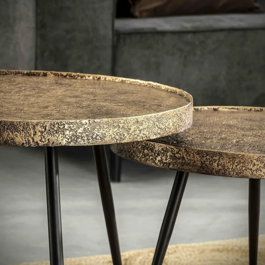 WoonStijl Salontafel set van 2 rond metallic Sale