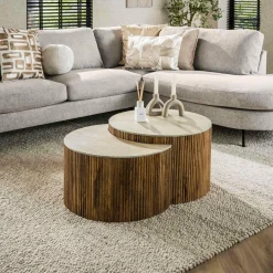 WoonStijl Salontafel set van 2 halfrond Nuovo travertin