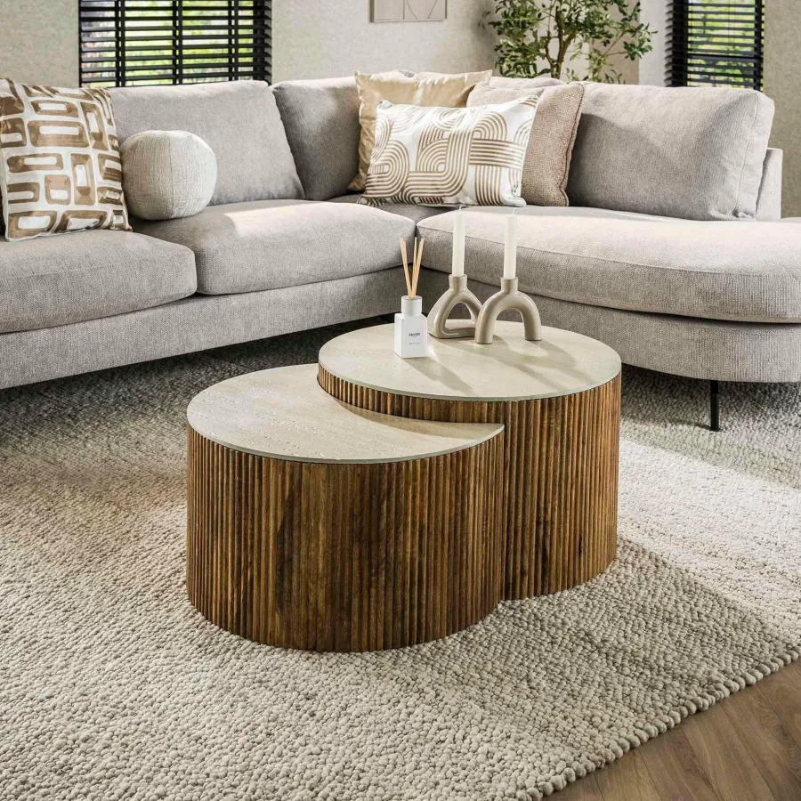 WoonStijl Salontafel set van 2 halfrond Nuovo travertin