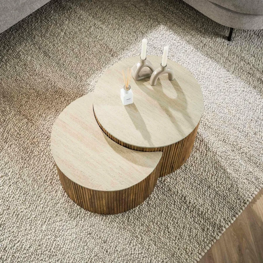WoonStijl Salontafel set van 2 halfrond Nuovo travertin