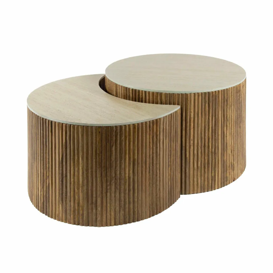 WoonStijl Salontafel set van 2 halfrond Nuovo travertin