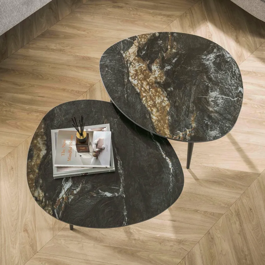 WoonStijl Salontafel set van 2 organisch fossil Clearance