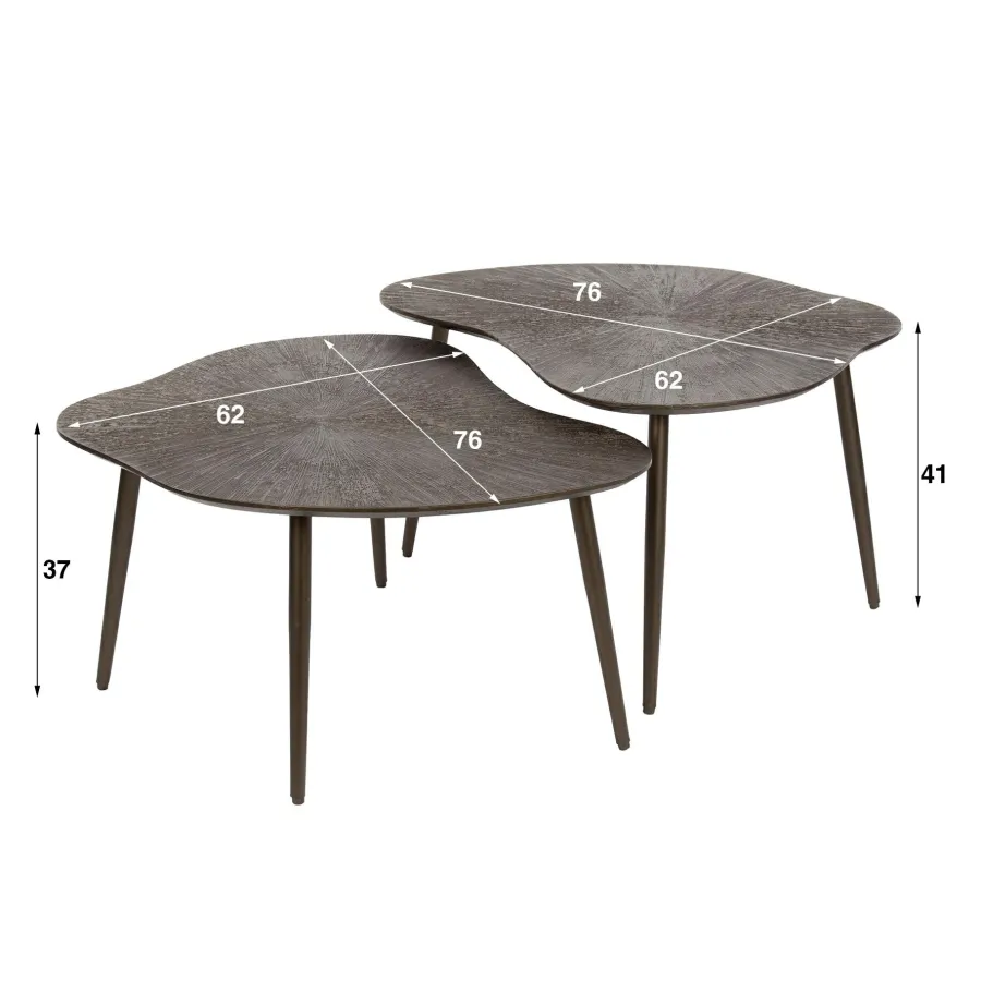 WoonStijl Salontafel set van 2 leaf Brown Ray Metal Hot