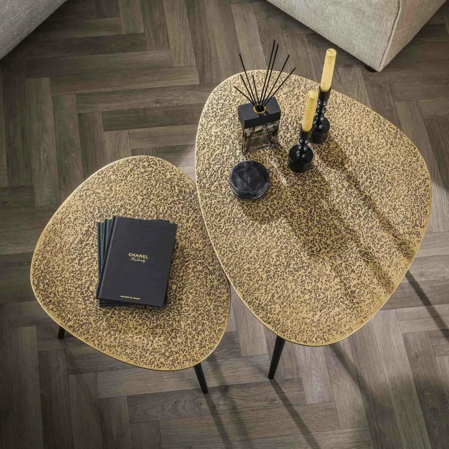WoonStijl Salontafel set van 2 driehoekig metallic brons antiek Sale