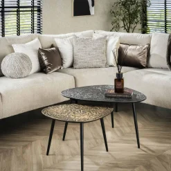 WoonStijl Salontafel set van 2 driehoekig patina metal Sale