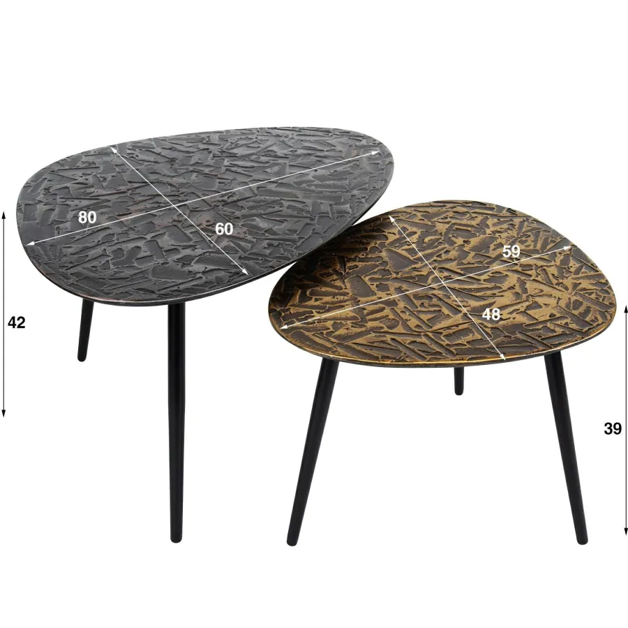WoonStijl Salontafel set van 2 driehoekig patina metal Sale