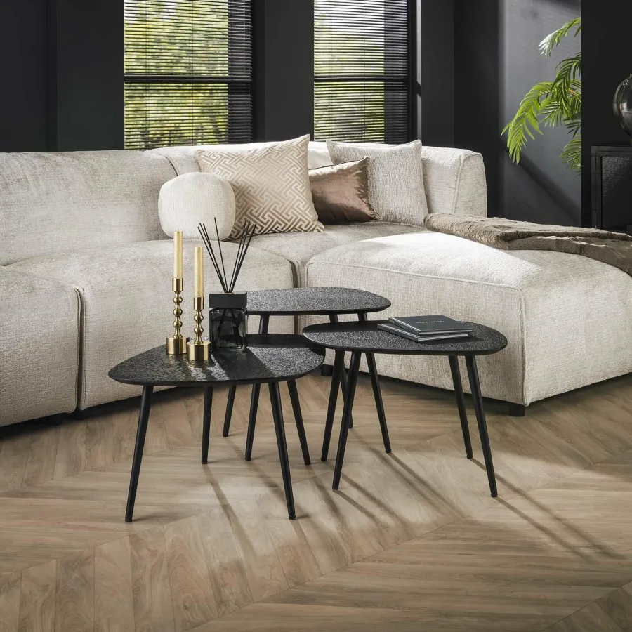 WoonStijl Salontafel set van 3 vierhoekig metallic zwart grijs Hot