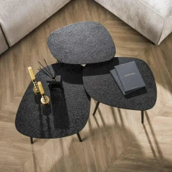 WoonStijl Salontafel set van 3 vierhoekig metallic zwart grijs Hot