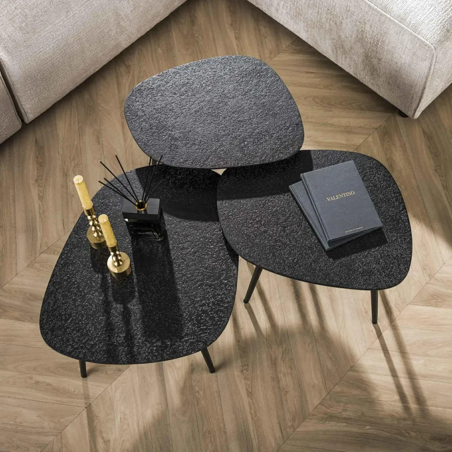 WoonStijl Salontafel set van 3 vierhoekig metallic zwart grijs Hot
