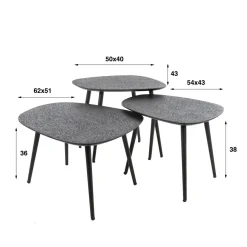 WoonStijl Salontafel set van 3 vierhoekig metallic zwart grijs Hot