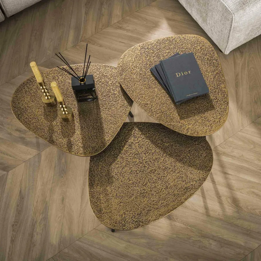 WoonStijl Salontafel set van 3 driehoekig metallic antiek brass Outlet