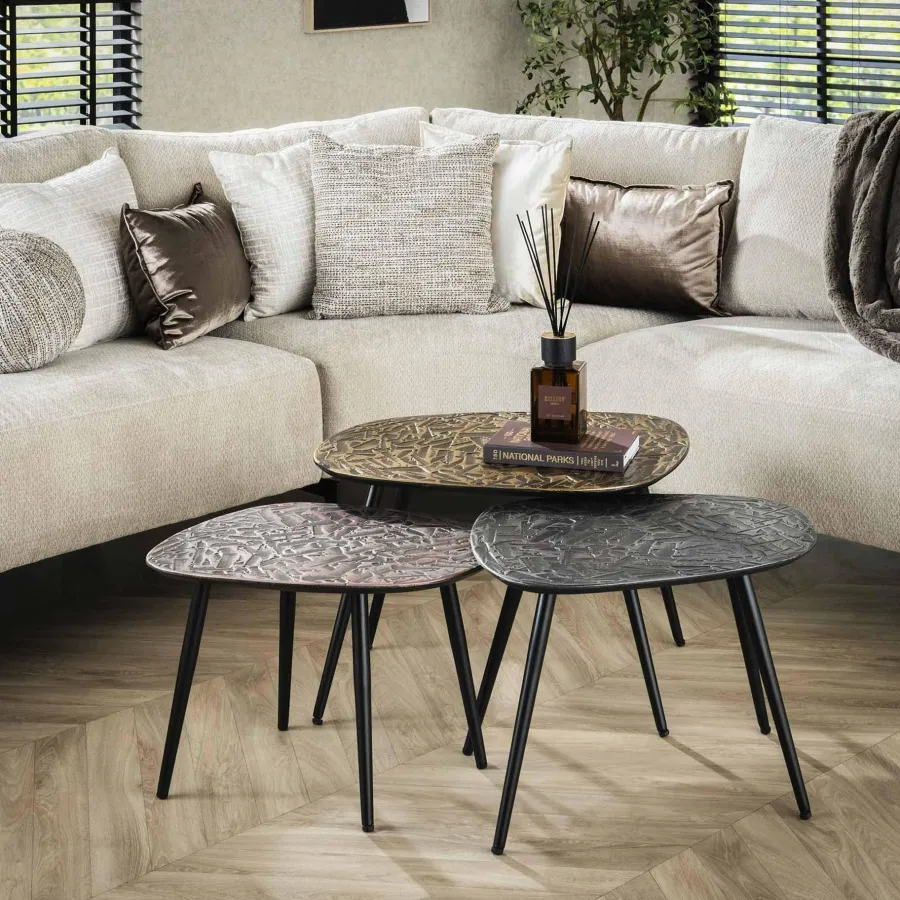 WoonStijl Salontafel set van 3 vierhoekig patina metal Discount