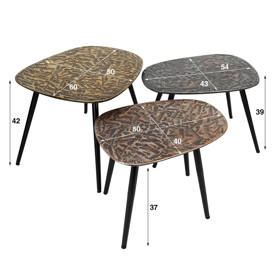 WoonStijl Salontafel set van 3 vierhoekig patina metal Discount