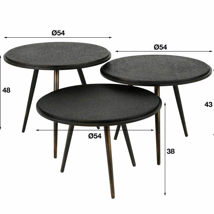 WoonStijl Salontafel set van 3 rond metallic Discount