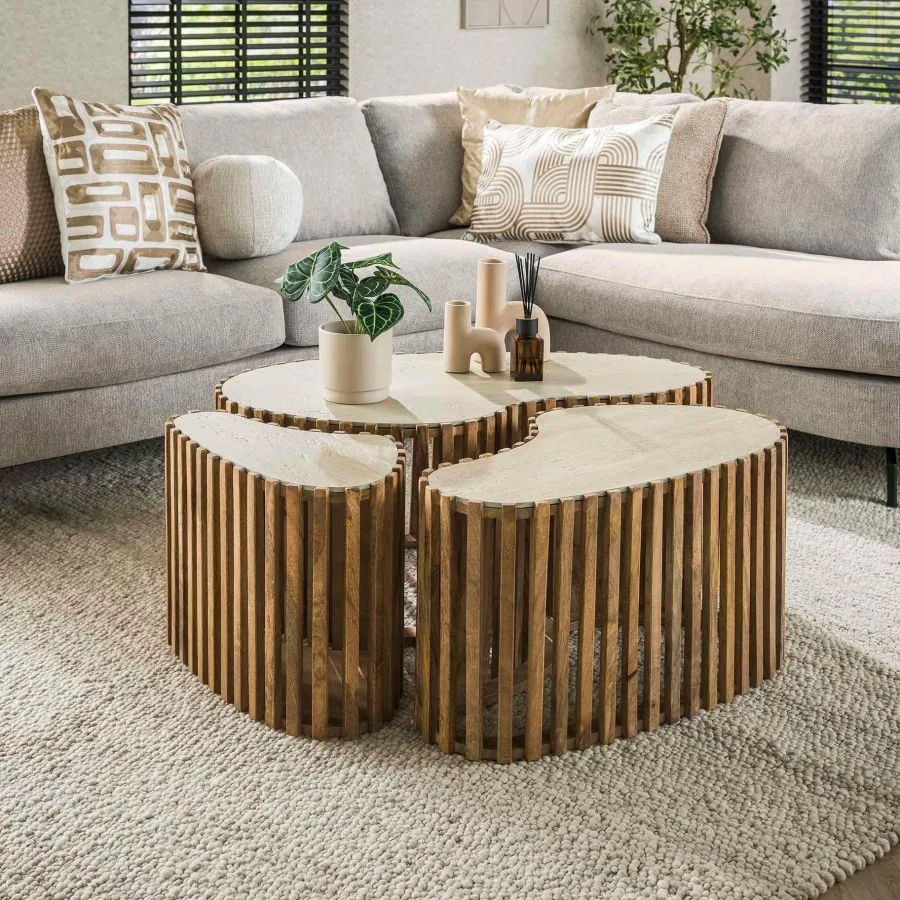 WoonStijl Salontafel set van 3 niervorm Nuovo travertin Clearance