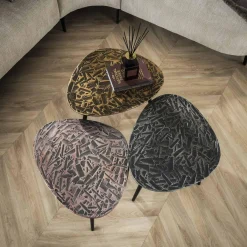 WoonStijl Salontafel set van 3 driehoekig patina metaal - koper, brons, zilver Online