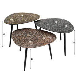 WoonStijl Salontafel set van 3 driehoekig patina metaal - koper, brons, zilver Online