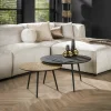 WoonStijl Salontafel set van 2 rond metallic zwart en antiek brass