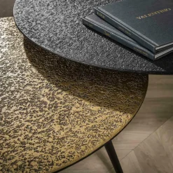WoonStijl Salontafel set van 2 rond metallic zwart en antiek brass