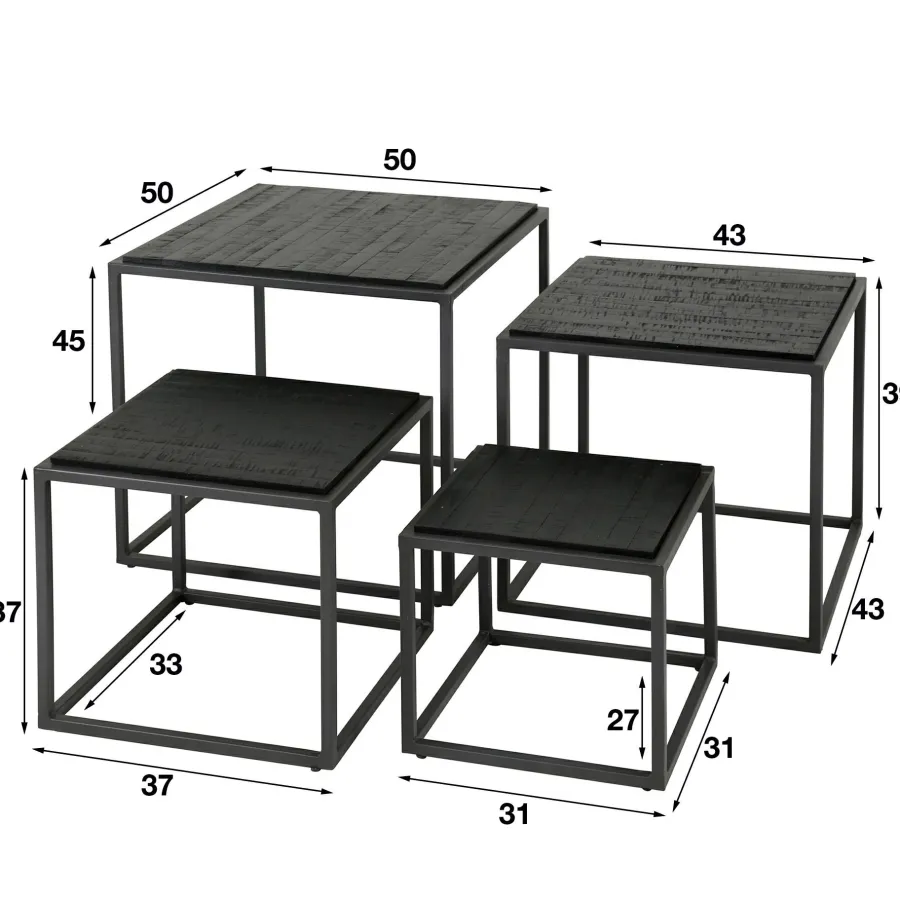 WoonStijl Salontafel set van 4 Teca black