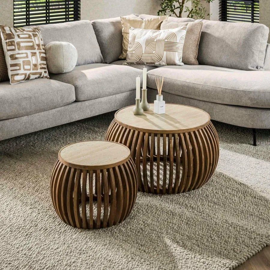WoonStijl Salontafel set van 2 curve Nuovo travertin New