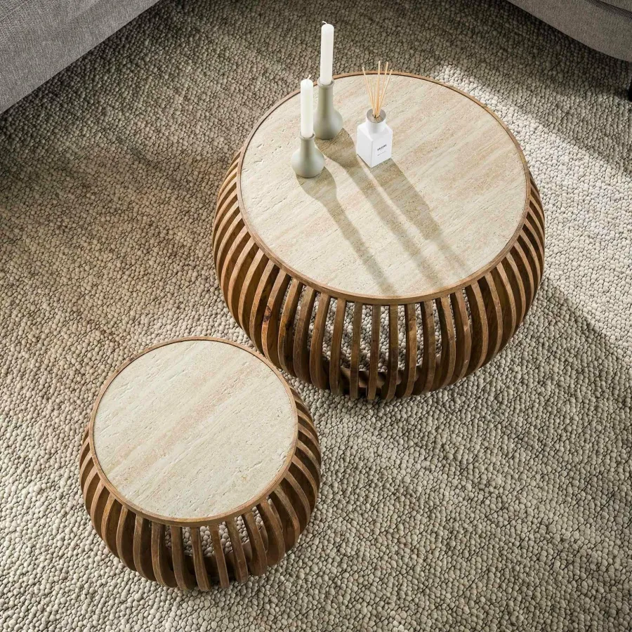 WoonStijl Salontafel set van 2 curve Nuovo travertin New