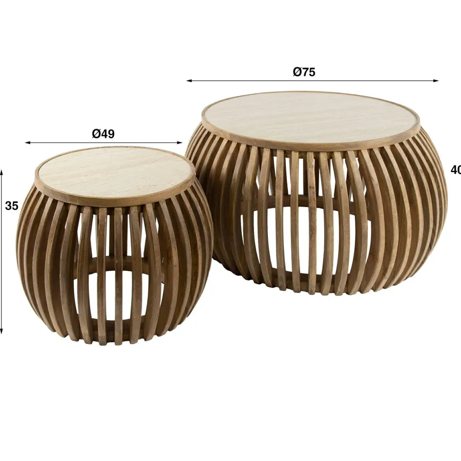WoonStijl Salontafel set van 2 curve Nuovo travertin New